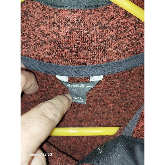 Eddie Bauer Radiator Fleece 1/4 Snap Sweater Sweatshirt Large Heather Orange - Picture 5 of 8